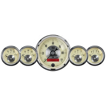 Load image into Gallery viewer, AutoMeter Gauge Kit 5 Pc. 3-3/8in. &amp; 2-1/16in. Elec. Speedo W/Lcd Odo Prestige Antique. Ivory