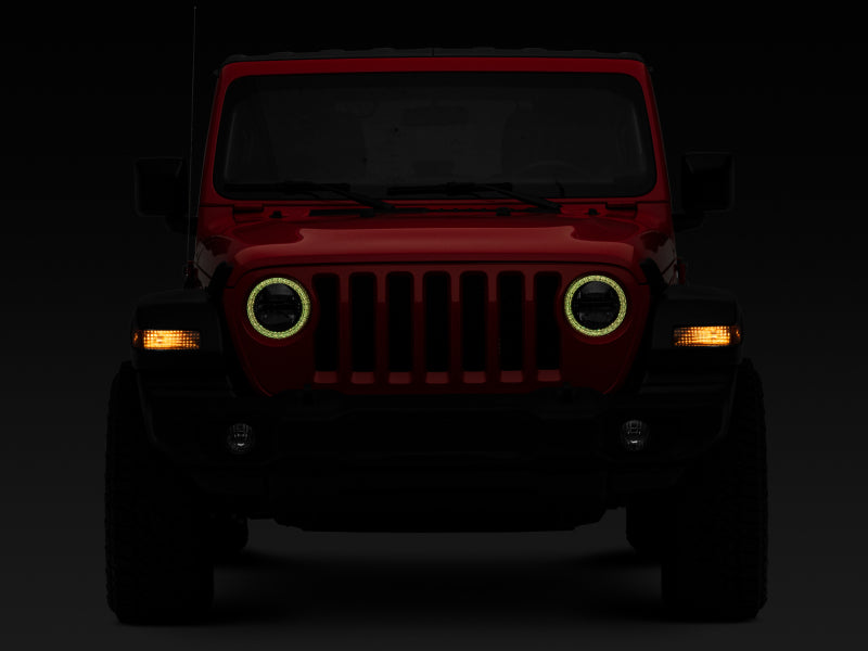 Raxiom 18-22 Jeep Wrangler JL/JT Axial 9-Inch LED Headlights w/RGB Halo- Black Housing (Clear Lens)