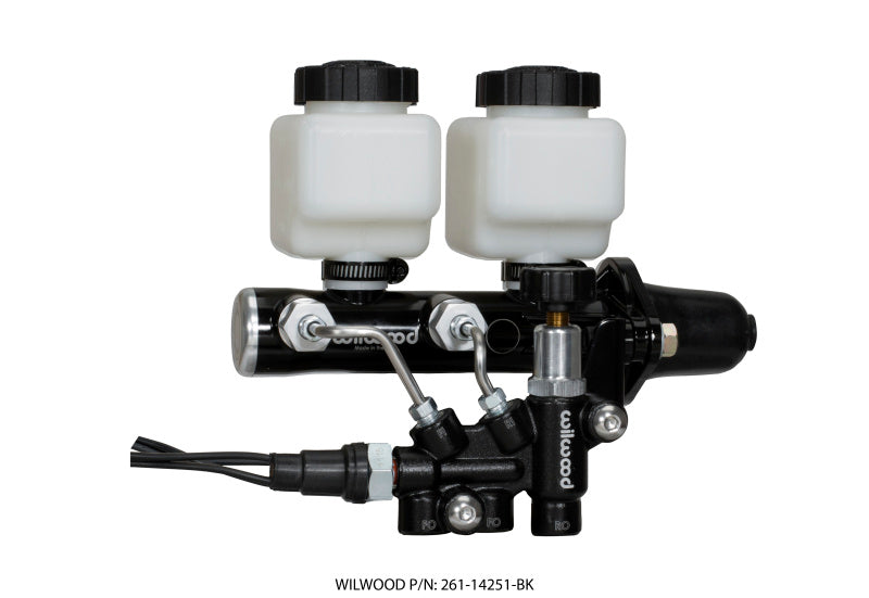 Wilwood Tandem Remote M/C Kit w L/H Bracket & Prop Valve - 1in Bore Black