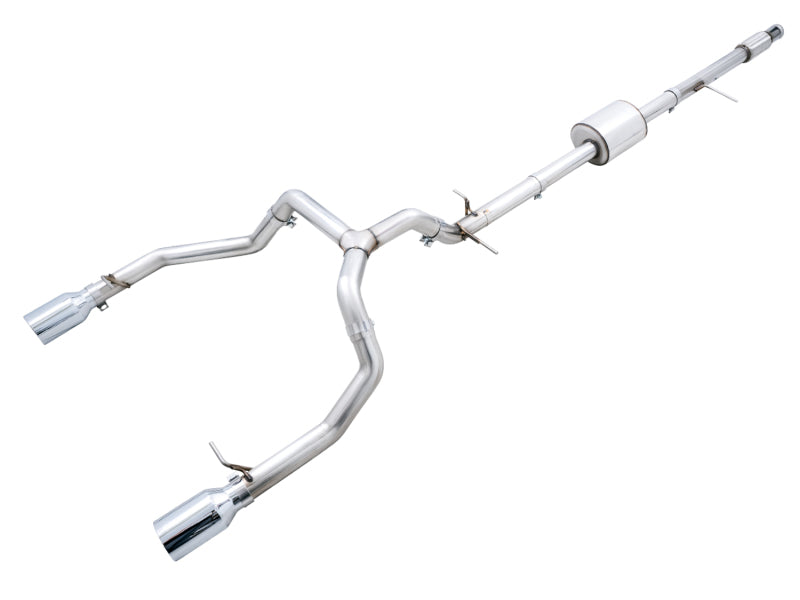 AWE Tuning 4th Gen GM 1500 5.3L 0FG Cat-Back Split Rear Exit (Flat Bumper) - Quad Chrome Tips