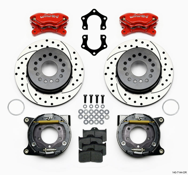 Wilwood Forged Dynalite P/S P-B Kit Drilled-Red Mopar/Dana 2.36in Off w/Snap Ring Bearing