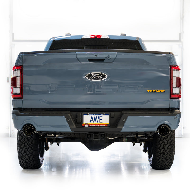 AWE Tuning 2021+ Ford F-150 Tremor (w/ Bumper Cutouts) 0FG Resonated Cat-Back - Diamond Black Tips