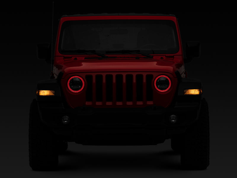 Raxiom 18-22 Jeep Wrangler JL/JT Axial 9-Inch LED Headlights w/RGB Halo- Black Housing (Clear Lens)