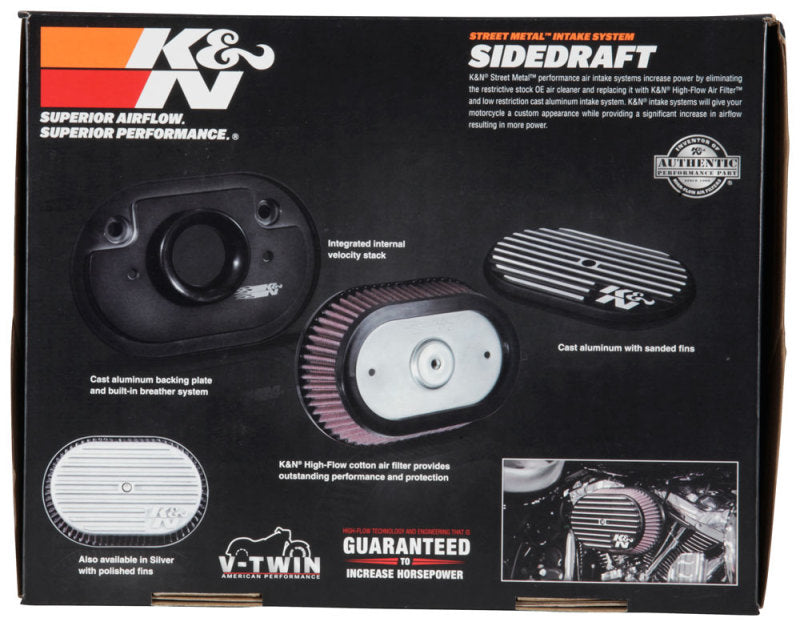 K&N Street Metal Intake System Side Draft Dyna/Softail Silver Intake System-Harley-Davidson