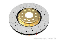 Load image into Gallery viewer, DBA 2004 STi 10 Stud Hole Front Drilled &amp; Slotted 5000 Series 2 Piece Rotor Assembled w/ Black Hat