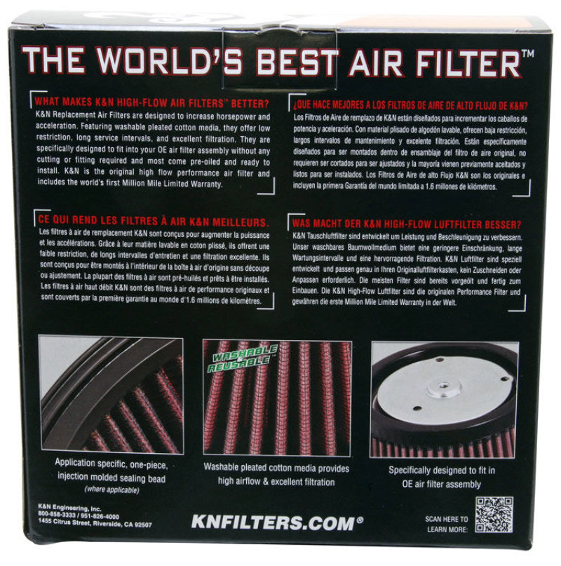 K&N Replacement Air Filter 7.125in L x 5.688in W x 1.625in H for Harley-Davidson